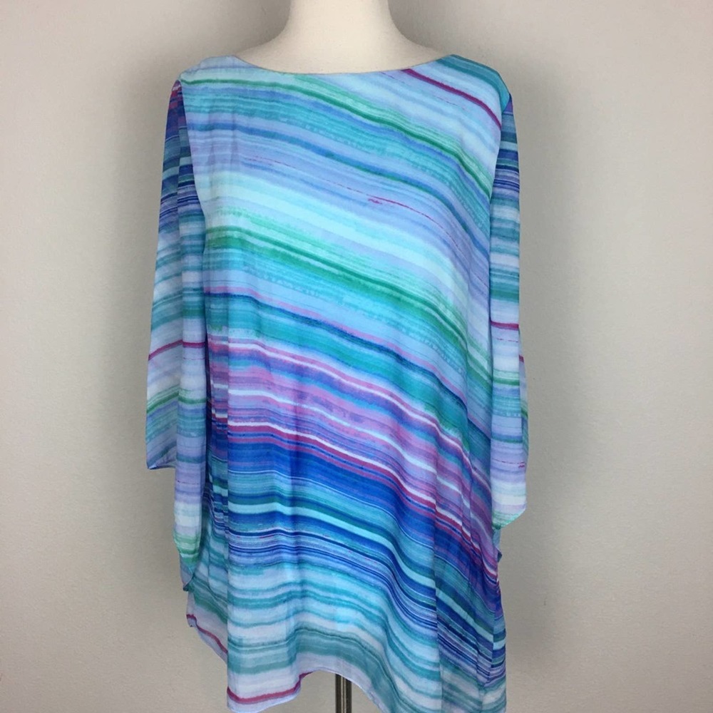 Chico's Blue Watercolor Flowing Stripe Top....Very Comfy..Size 2 (12/14)